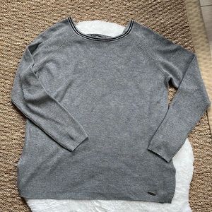 Hanny Deep L Grey Knit Sweater with V back cut out and silver/black trim detail